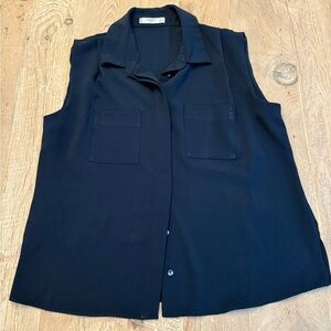 Mango Business navy blue sleeveless button up top M